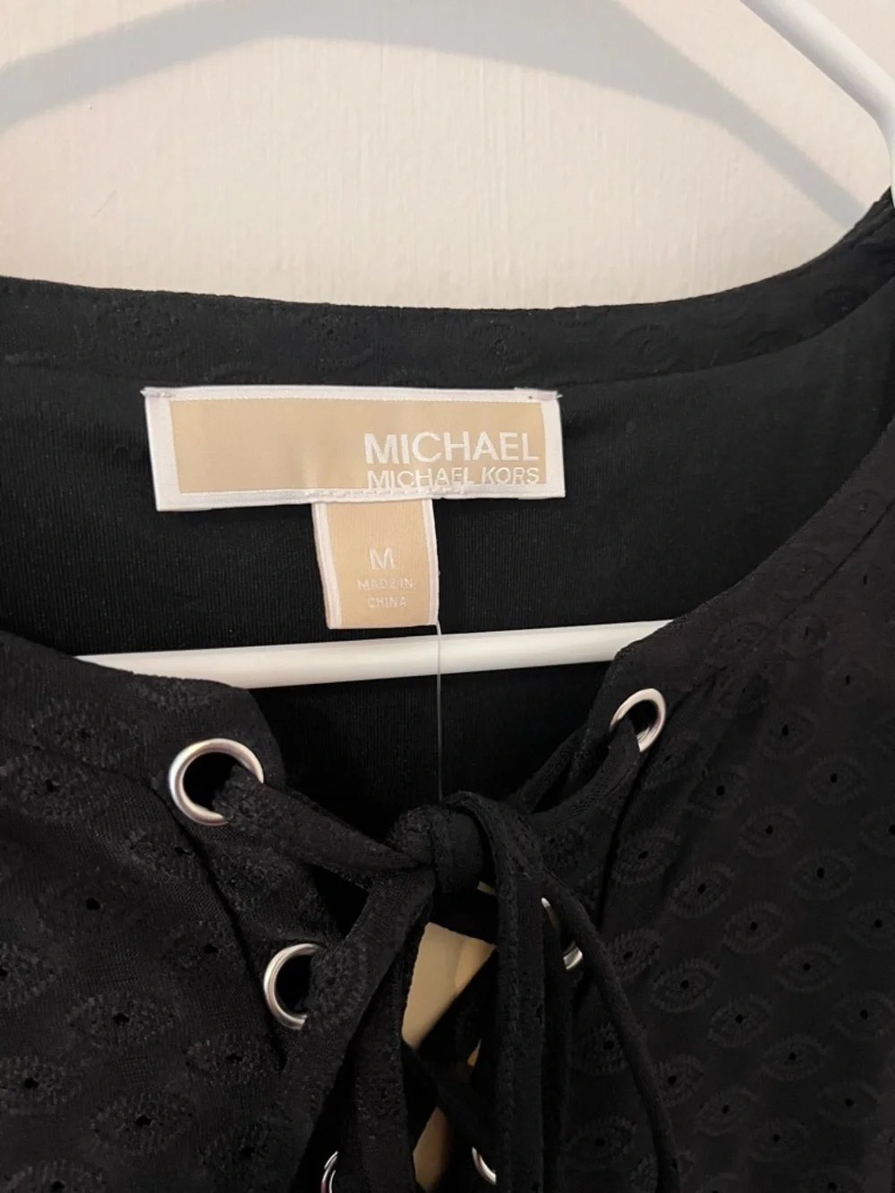 NWT Michael Kors Womens Black Lace-up Elastic Waist Lined Mini Dress Medium